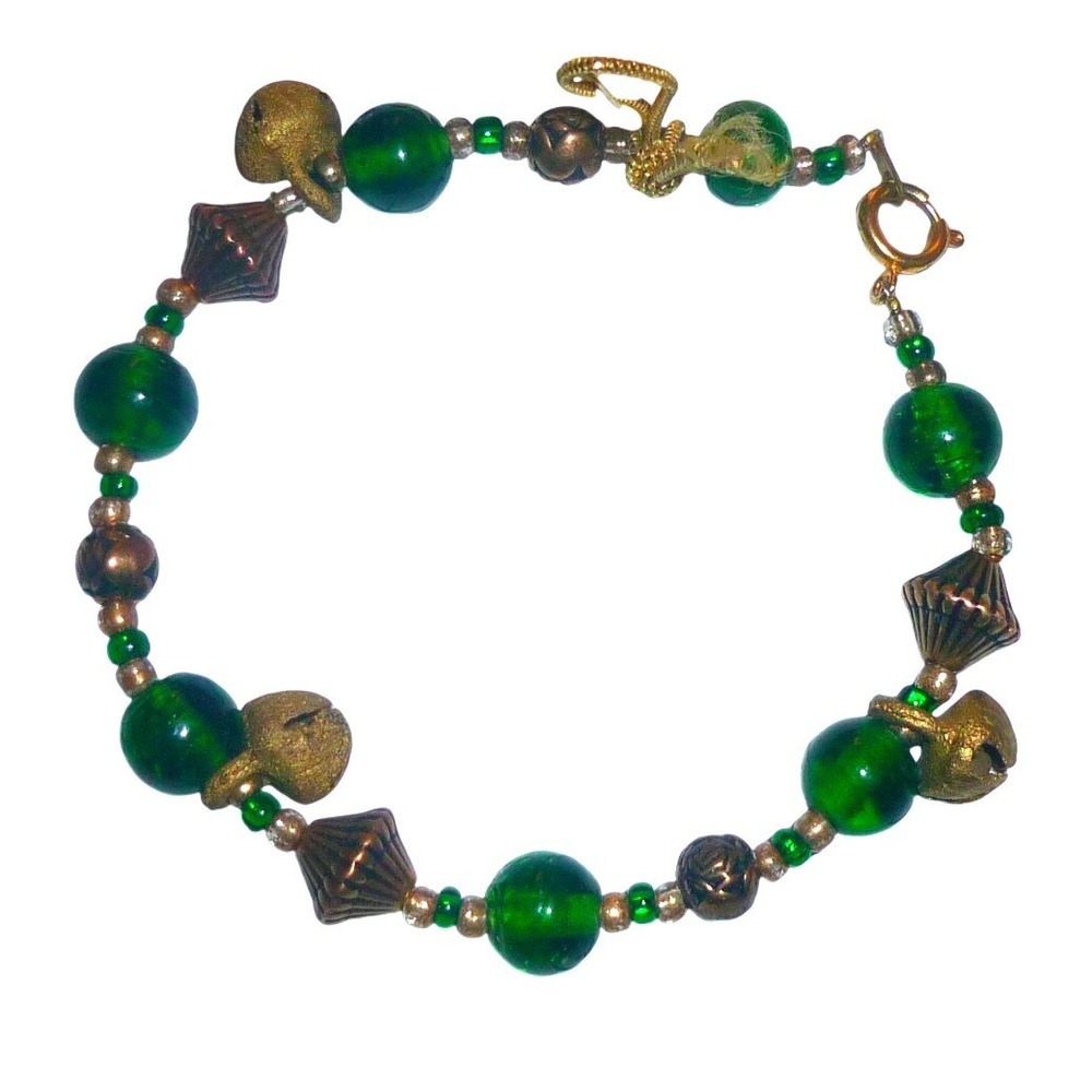 NOS Fairy Bracelet Navarre Trading Boulder Colorado Green Glass Bead Bell Vtg